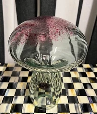 BLENKO 7" Mushroom - Clear with Burgundy Frit ~Brand New~Stamped 2023
