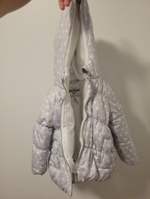 OSHKOSH B'gosh Unisex 24M Toddler Winter Jacket Gray Polka Dot Faux Fur Hood Zip