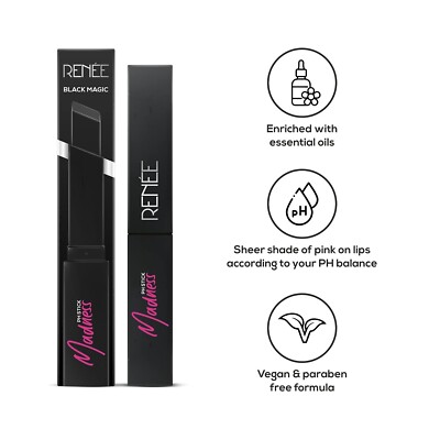 RENEE Madness PH Stick, Color changing lipstick from black to pink