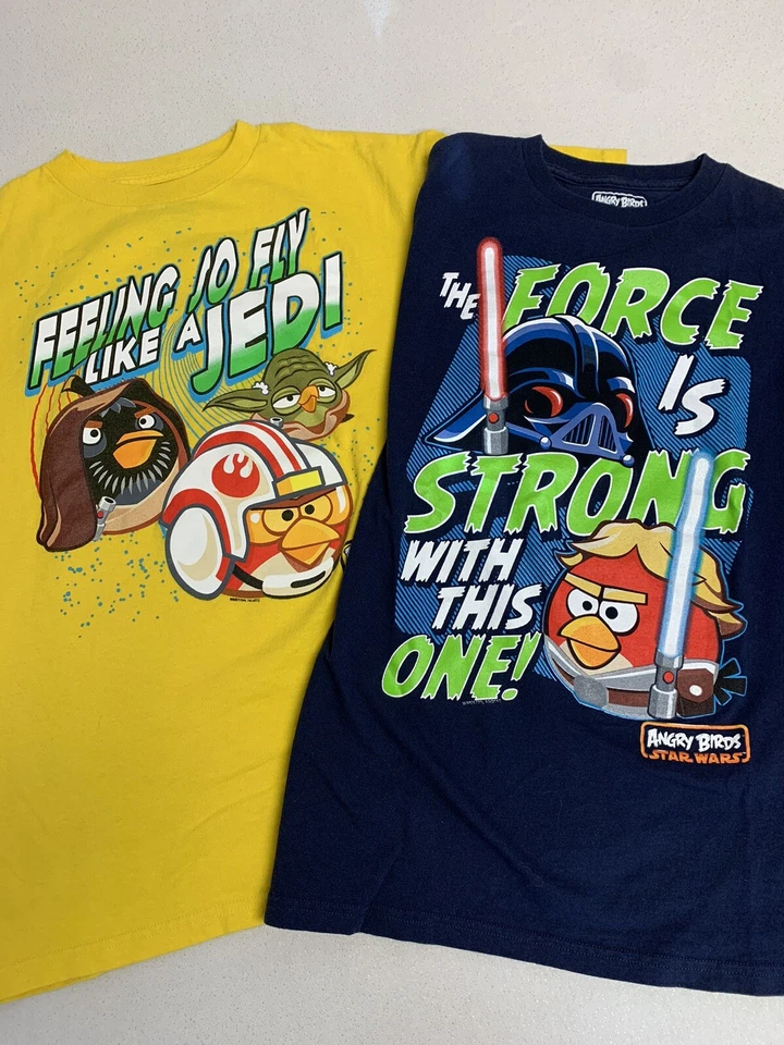批量 2 件 愤怒的小鸟 星球大战 T 恤 男孩 18 黄色 蓝色 2012 年第五太阳 — 第 2/4 张图片