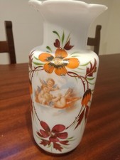 Antico Grande Vaso Ottocentesco In Vetro Dipinto A Mano