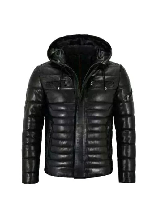Men Genuine Black Lambskin Puffer Quilted Motor Biker Style Leather Jacket MPJ1a