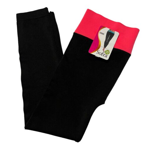 Sofra Leggings - Ladies Stretch Capri Leggings Free Size EX925 Hot Pink / Black