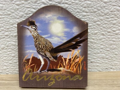 Vtg Arizona Roadrunner Wood Base Fridge Magnet Collection Travel Souvenir NOS