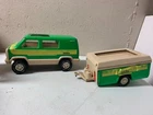 Vintage 1970's Tonka Van & Pop Up Camper Green Pressed Steel
