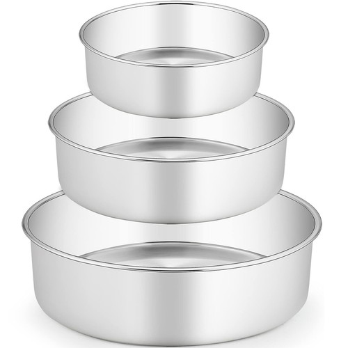6/8 / 9 Inch Cake Pan, Stainless Steel Round Baking Pan for Cake Brownie Lasa...
