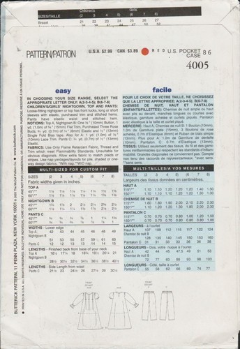 Butterick See & Sew 4005 Easy Nachthemd, Schlafanzug Muster Mädchen Gr. 6 7 8 ungeschnitten - Bild 2 von 4