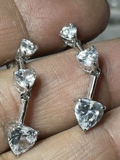925 Sterling Silver Sparkly Clear 3 Heart Stone Stud Pierced Earrings