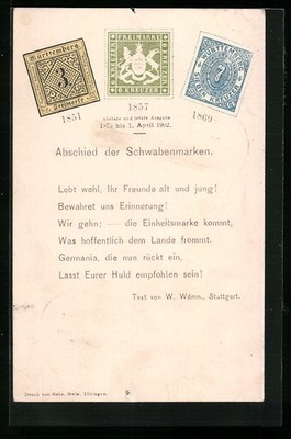 Ansichtskarte Abschied der Schwabenmarken, Briefmarken, Postgeschichte 1902 