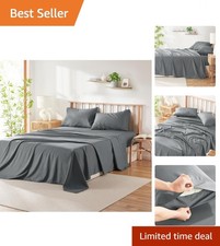 Cooling 3 Piece Twin Bed Sheets - Natural Bamboo  Microfiber - Grey Elegance