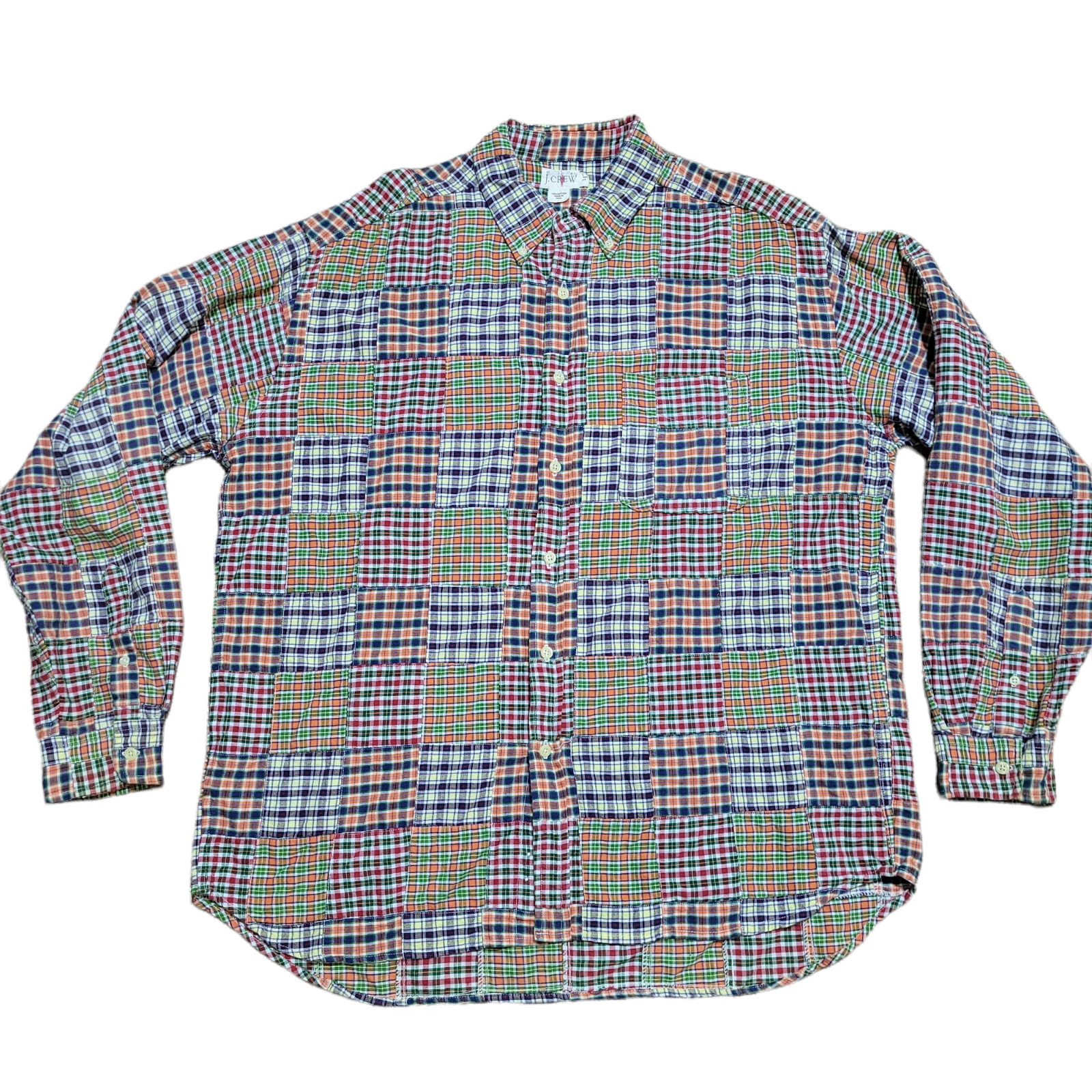 J.Crew Men L Patchwork Plaid Button Down Shirt Co… - image 1