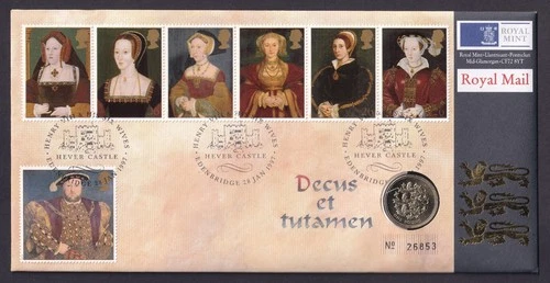 GB £1 Coin Stamps Cover 1997 Henry VIII & His Six Wives Cover, VF