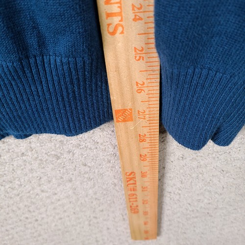 Alan Flusser Sweater Mens Medium Blue Check 1/4 Zip Mock Neck Cotton Golf Teal - Picture 6 of 7