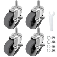 3 Inch Caster Wheels Threaded Stem Casters Set of 4 Heavy Duty Swivel Wheel