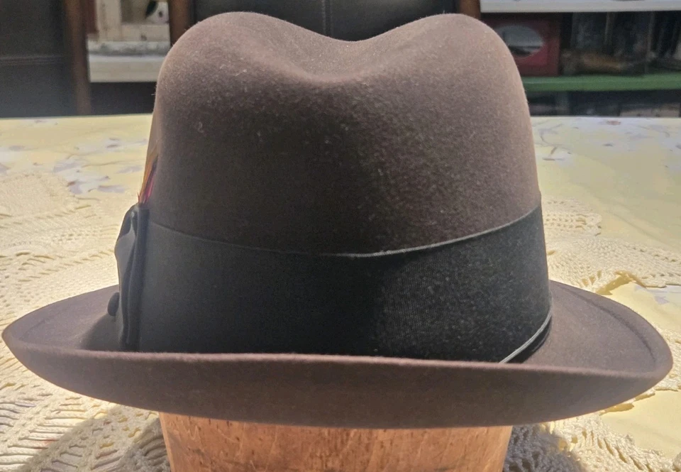 Sombrero de colección Knox Twenty Fedora para hombre 7 1/8 marrón borde personalizado con caja original y etiquetas Foto 3 de 4