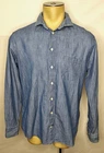 Mens ETON Slim blue chambray denim l/s button-up dress shirt size 41 Large