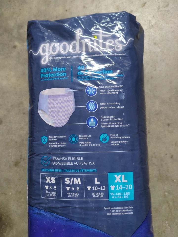 Goodnites для мальчиков очень большой размер 95 до 140 фунтов 9 штук новая упаковка - Изображение 3 из 4