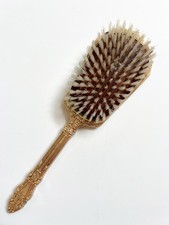 Vintage Bronze Floral Vanity Hair Brush Victorian 10.5" Ornate Beauty Nylon USA