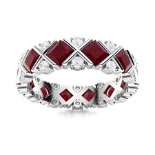 Sterling Silver 925 Ruby Princess Cut Square 4.00mm Eternity Band Ring