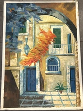 Hand-Painted Oil Painting on Canvas Paper 39x27. "Cobblestone and Color"