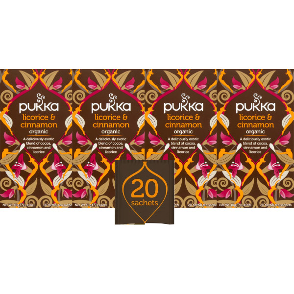 Pukka Herbs Licorice & Cinnamon Tea, with Cardamom, Cocoa, Chicory (4 Pack)