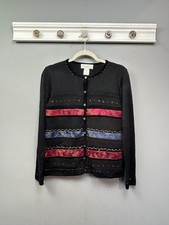 Vintage Susan Bristol Cardigan Sweater Womens Medium Black Floral Embroidered