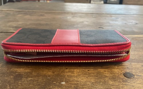 Coach Long Wallet Crossgrain Stripe Accordion Zippy Around Red Brown - Picture 3 of 3
