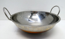VINTAGE COPPER BASE STAINLESS STEEL TWO HANDLE COOKING POT WOK