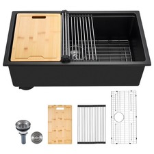 30in Matte Black Farmhouse Sink Granite Composite w/ Drain Grid Rack Board Set