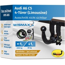 ANHÄNGERKUPPLUNG abnehmbar für Audi A6 C5 4Tür 97-04 +7polig E-Satz ABE
