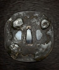Wabi-sabi style large iron Tsuba, Edo antique, #410