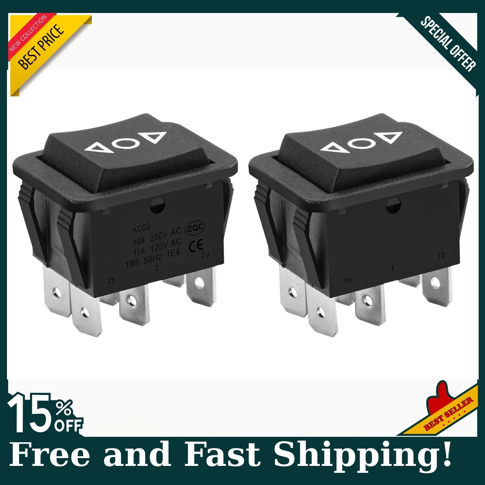 1-Pack Momentary Rocker Switch - Black, 16A, 250VAC, ON/Off/ON DPDT, Snap-in ...