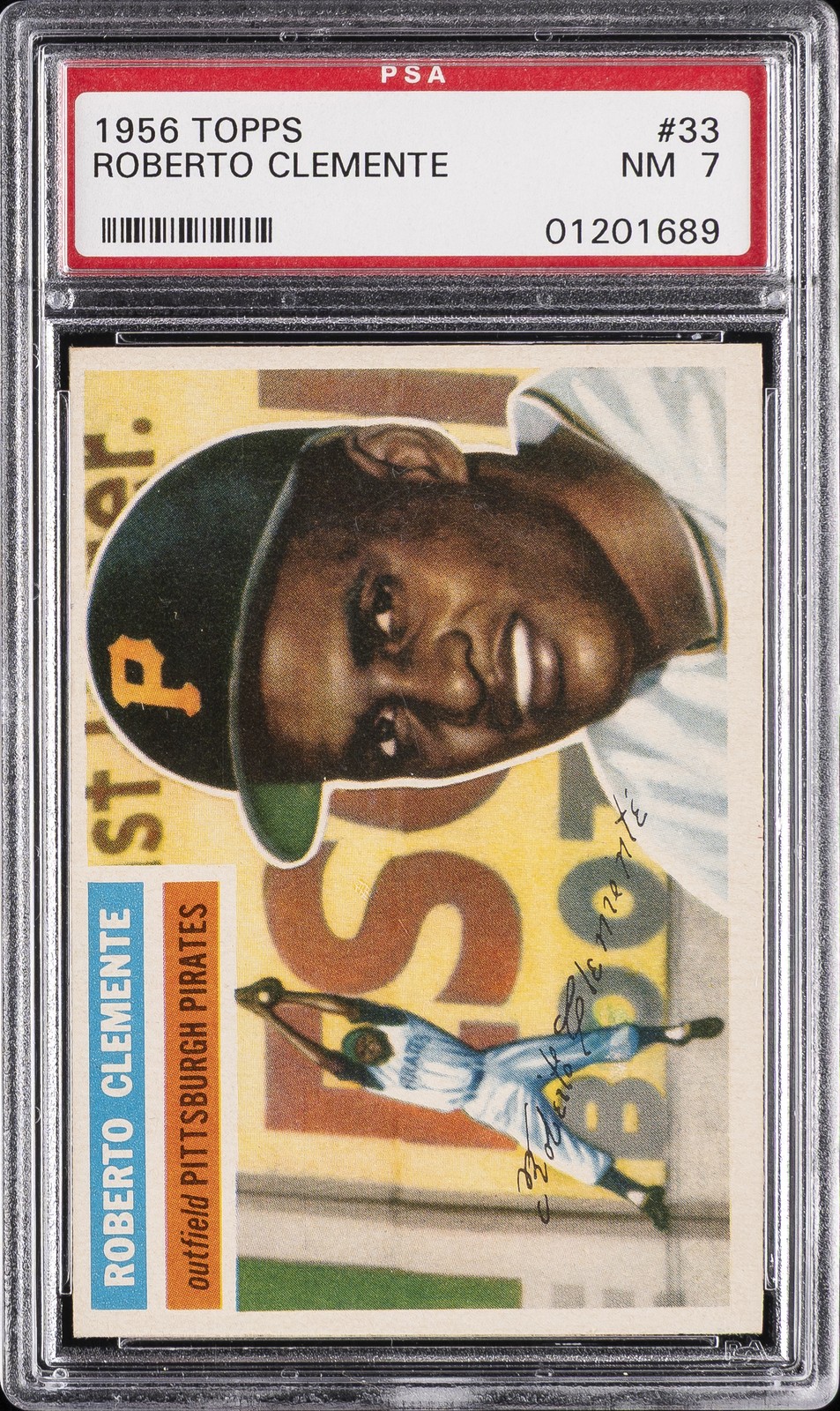 1956 TOPPS WHITE BACK #33 ROBERTO CLEMENTE PSA 7