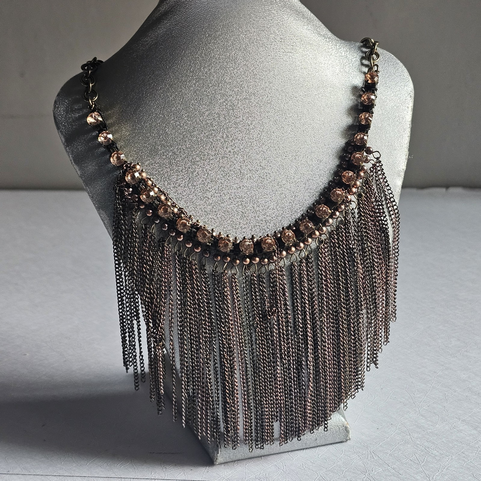 Stella Dot Alexis Fringe Necklace With Ribbon Tie - Pink Bronze
