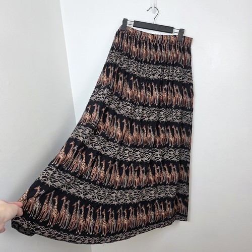 Vintage Stonebridge Black Brown Giraffe African Unique Boho Maxi Skirt Sz Large