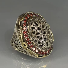 Ruby Sterling Silver Men's Ring, Ottoman Filigree, Vintage Bronze Detail
