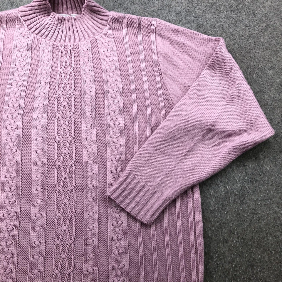 Vintage Haband Sweater Womens Medium Pink Cable Knit Mock Neck USA Ribbed - Image 3 of 4