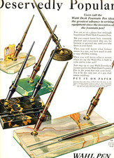1927 Original Wahl Desk Fountain Pen Ad. Choice Of Marble, Onyx, Emeraline Bases