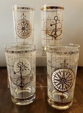 Set 4 of Vintage Georges Briard Highball Glasses Nautical 22k Gold MCM 1960s