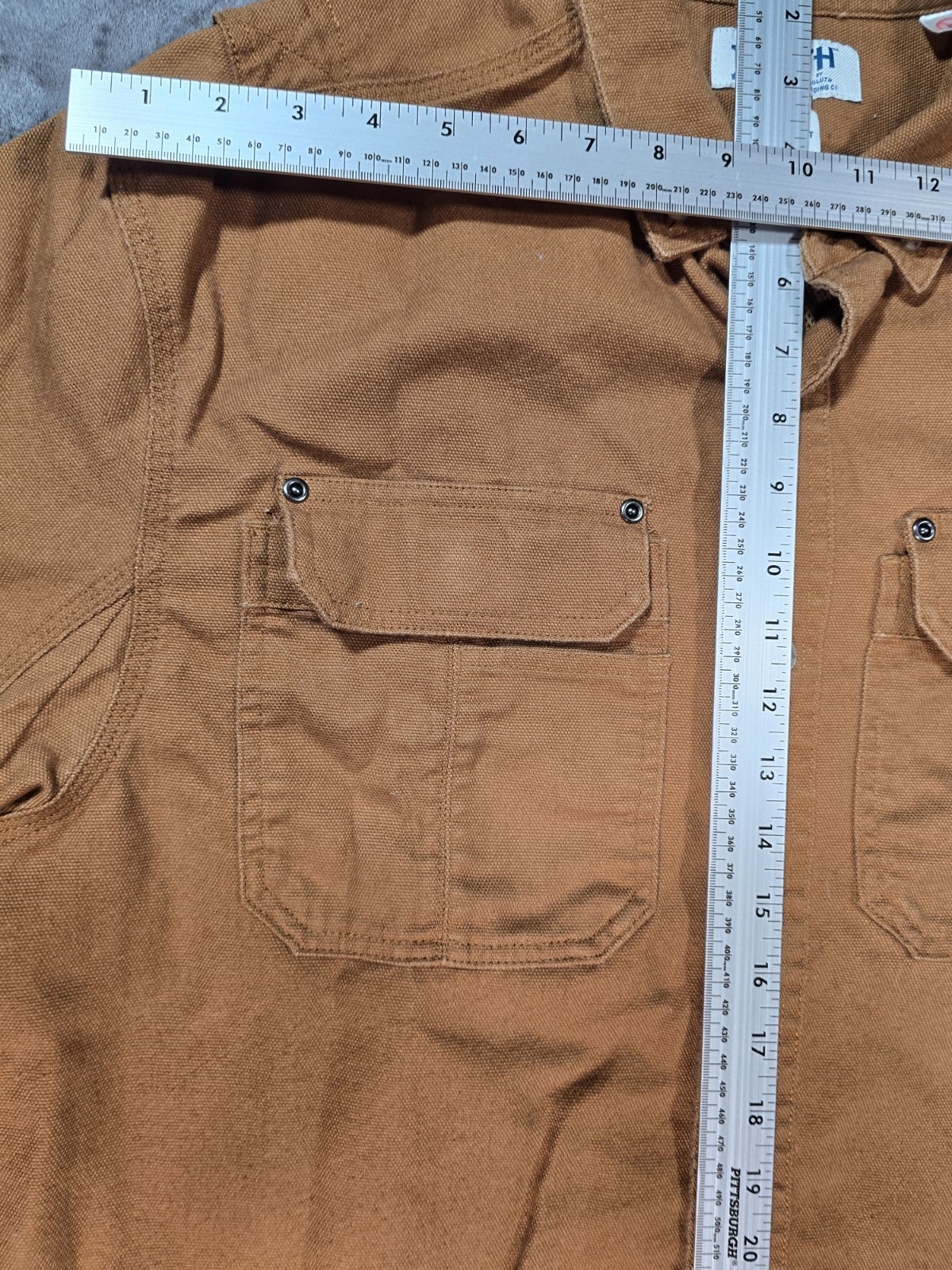 Duluth Trading Co Shirt Mens L Brown Canvas Relaxed Fit Work Wear Vented 