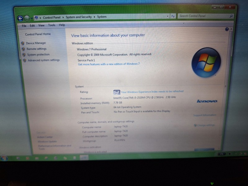 Lenovo ThinkPad T420 Core i5 2520M 2.5GHz 8GB RAM Win 7 Pro