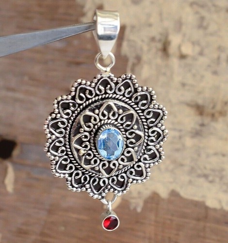 Pendentif Grenat Spessartine sur calcaire – Argent 925 certifié