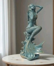 Retro Turquoise Mermaid Resin Statue Home Off...