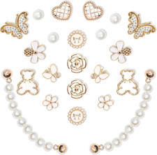 22 Pcs Bling Shoe Charms Chain Accessories for Women Pearl Flower Butterfly Clog