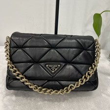 Prada Shoulder Bag System Black Quilted Leather Chain Authentic