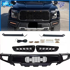 For 2018-2020 F-150 F150 Steel Black Front Bumper Assembly w/LEDs Raptor Style