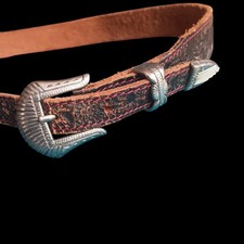 Vintage Women's Cowgirl Belt 25 26 Tex Tan USA Silver Heart 1970's Western Hippy