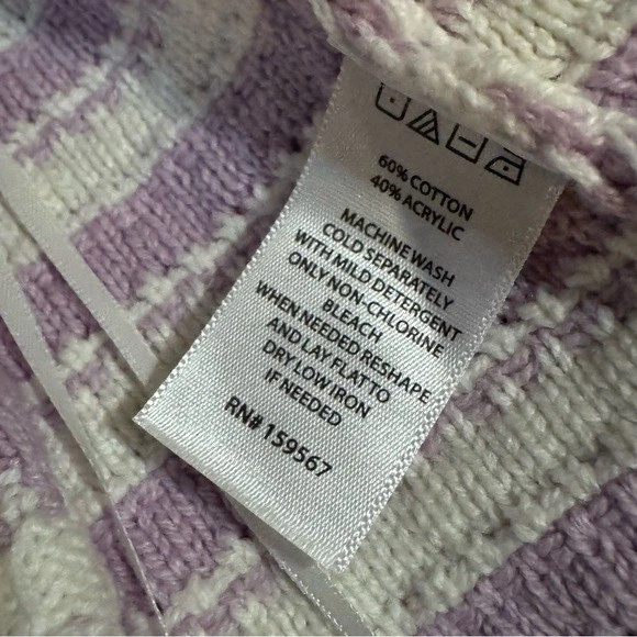 Conjunto sin mangas suéter tejido blanco púrpura a rayas sauce y viento talla L festoneado Y2k Foto 3 de 4