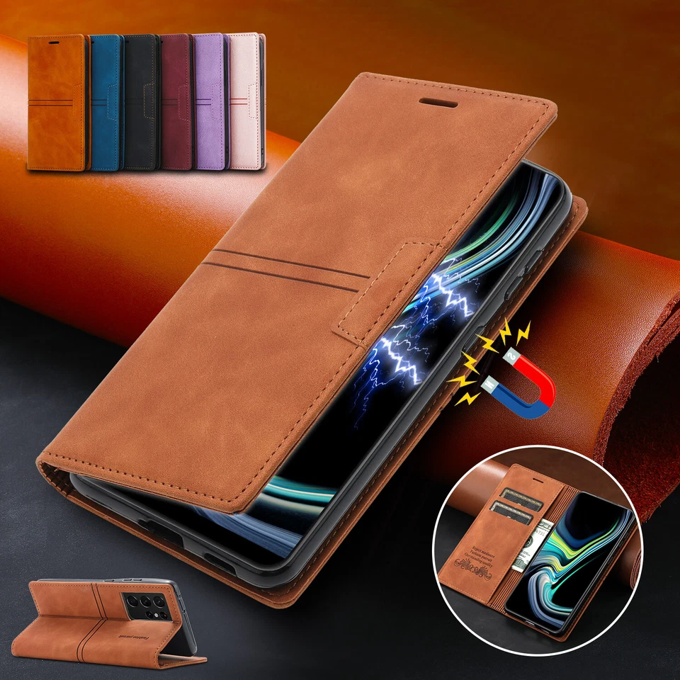 Funda tipo billetera de cuero abatible para teléfono Samsung S23 S22 Ultra S21 S20 Plus Note20 S10 Foto 4 de 4