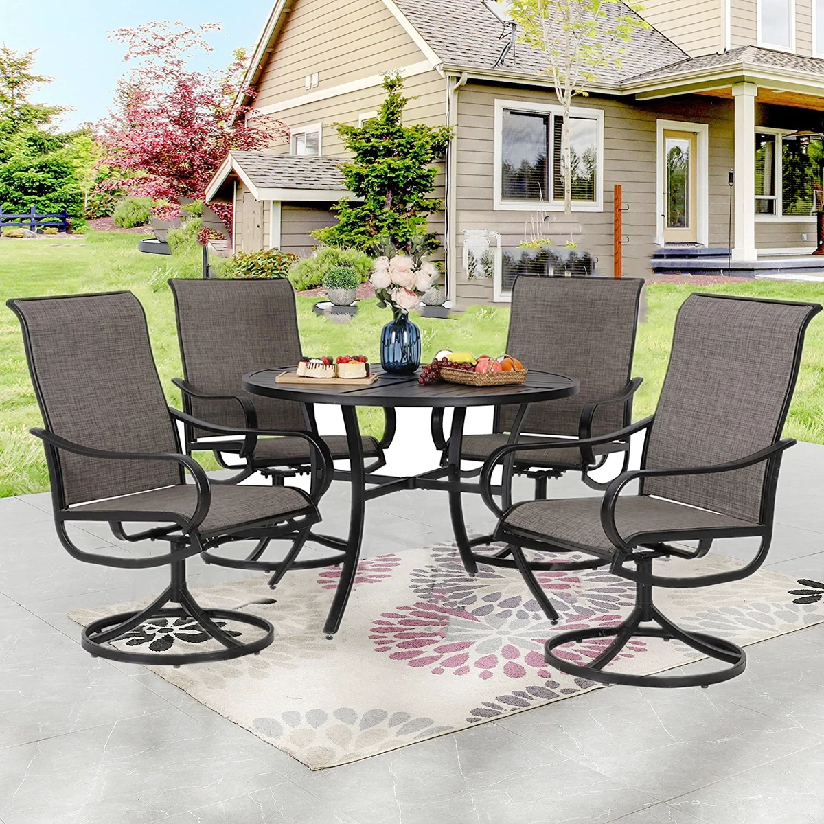 5 piece outdoor dining set with swivel chairs hot sale